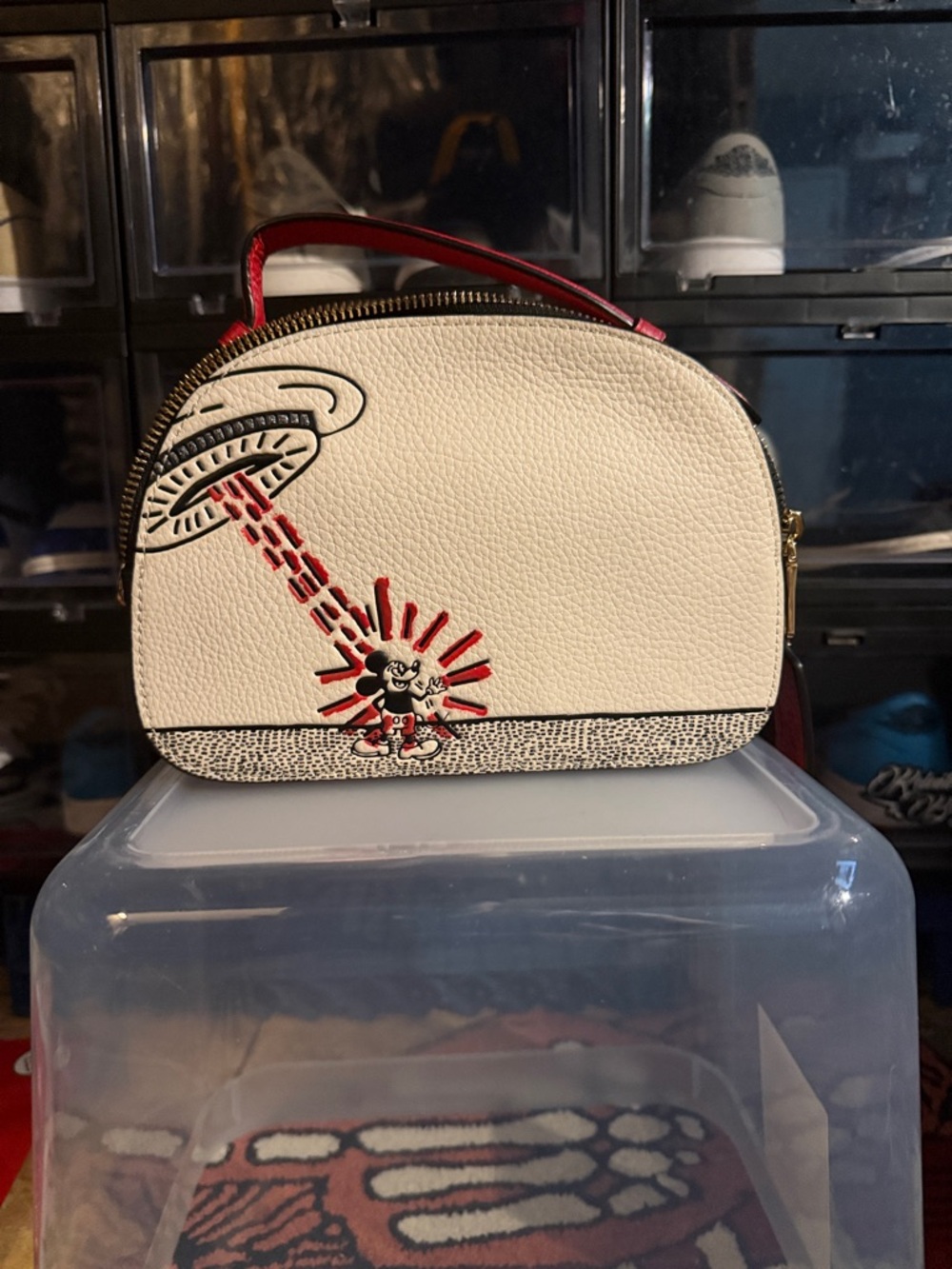 COACH Red Leather Strap with Mickey Mouse Charm